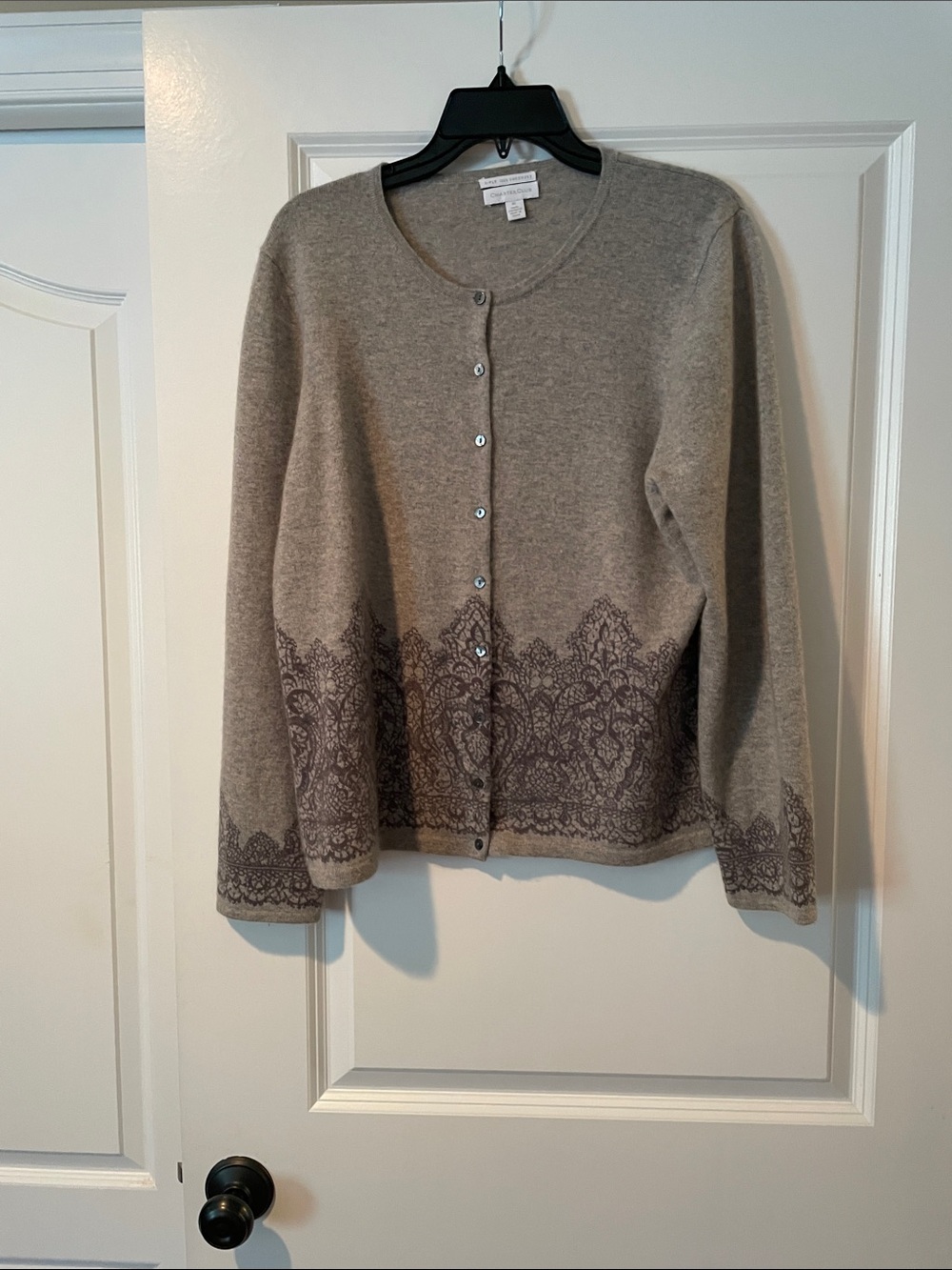 Charter Club Gray Cashmere Cardigan with Dark Lace Border